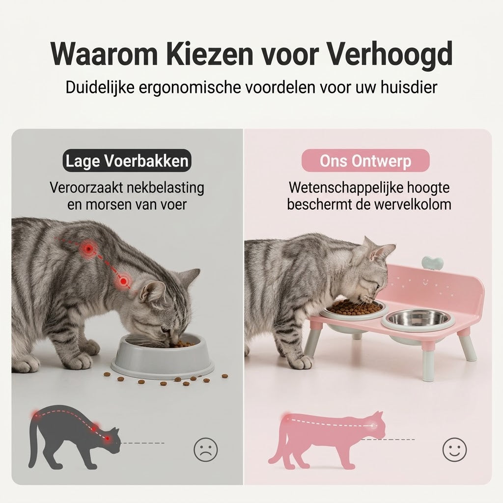 Verhoogde dubbele voerbak voor katten en honden met RVS bakjes