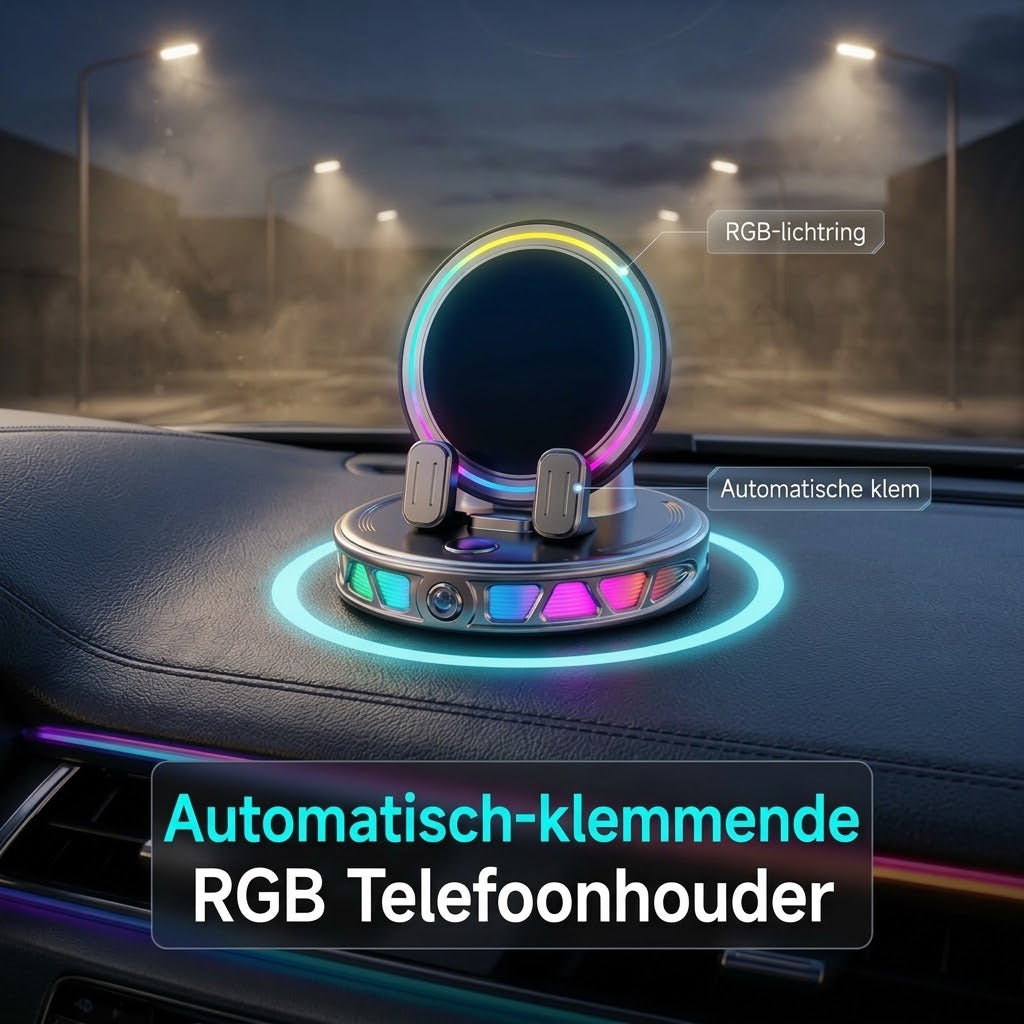 Autohouder met draadloos opladen 360 graden rotatie en RGB verlichting