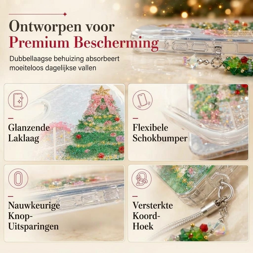 Glitterend telefoonhoesje met kerstboom
