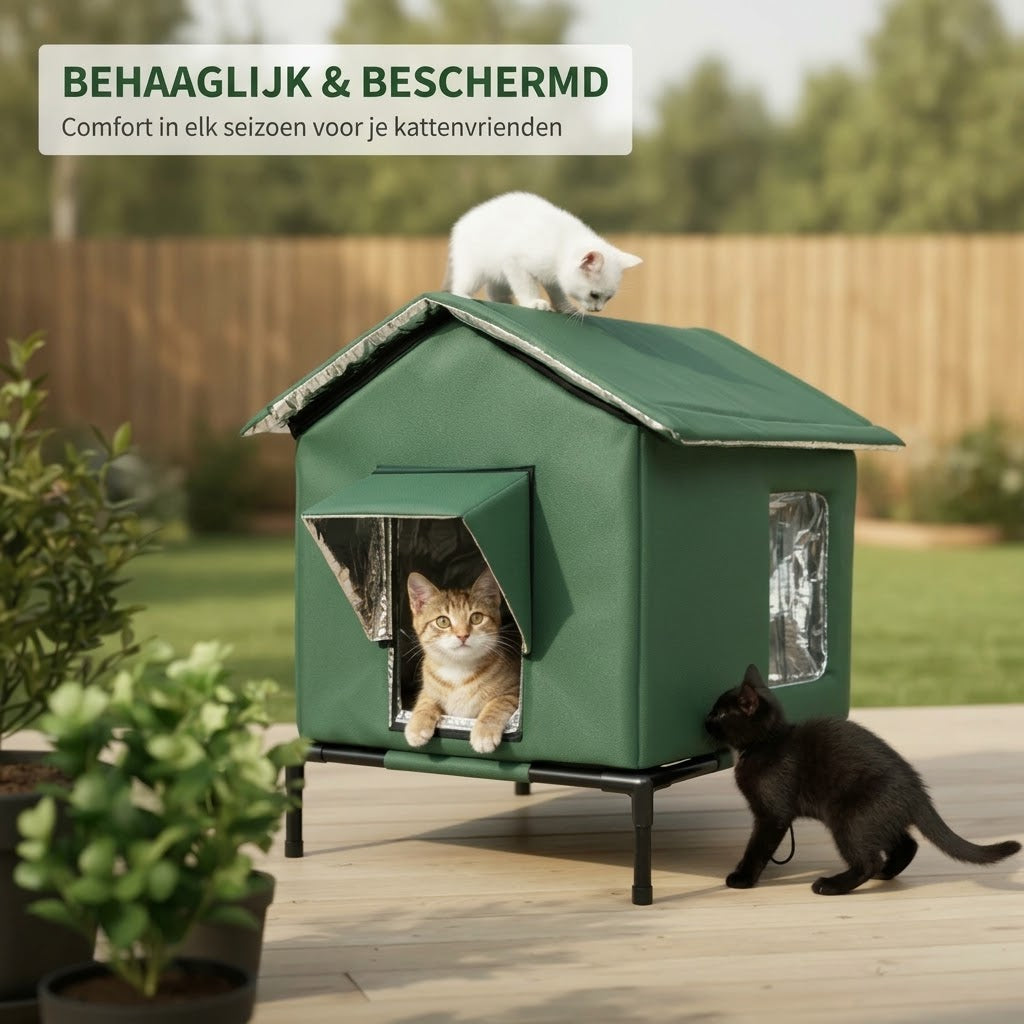 Weerbestendig verhoogd kattenhuis voor buiten