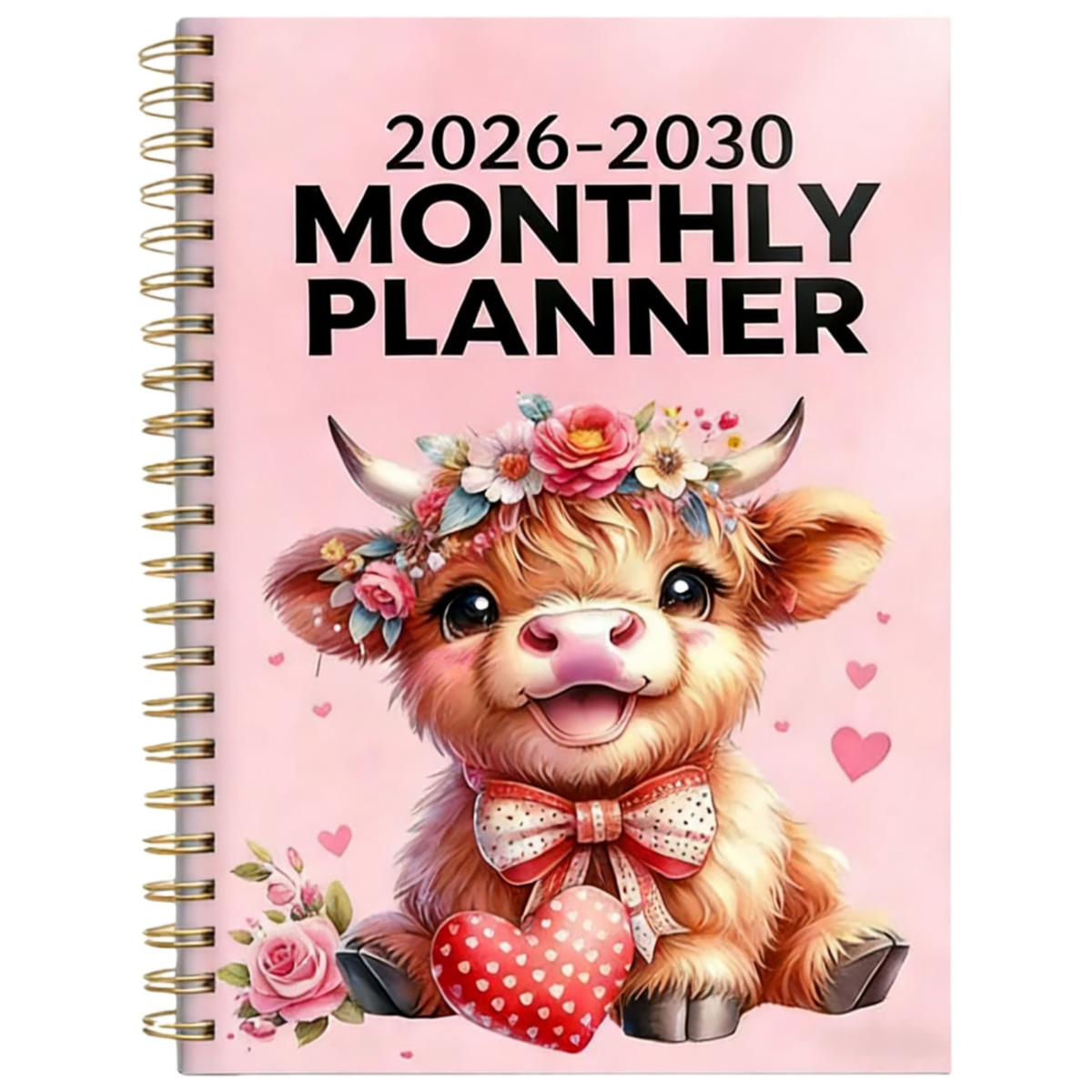 Vijfjarige A5 maandagenda 2026 2030 met Schotse hooglander design
