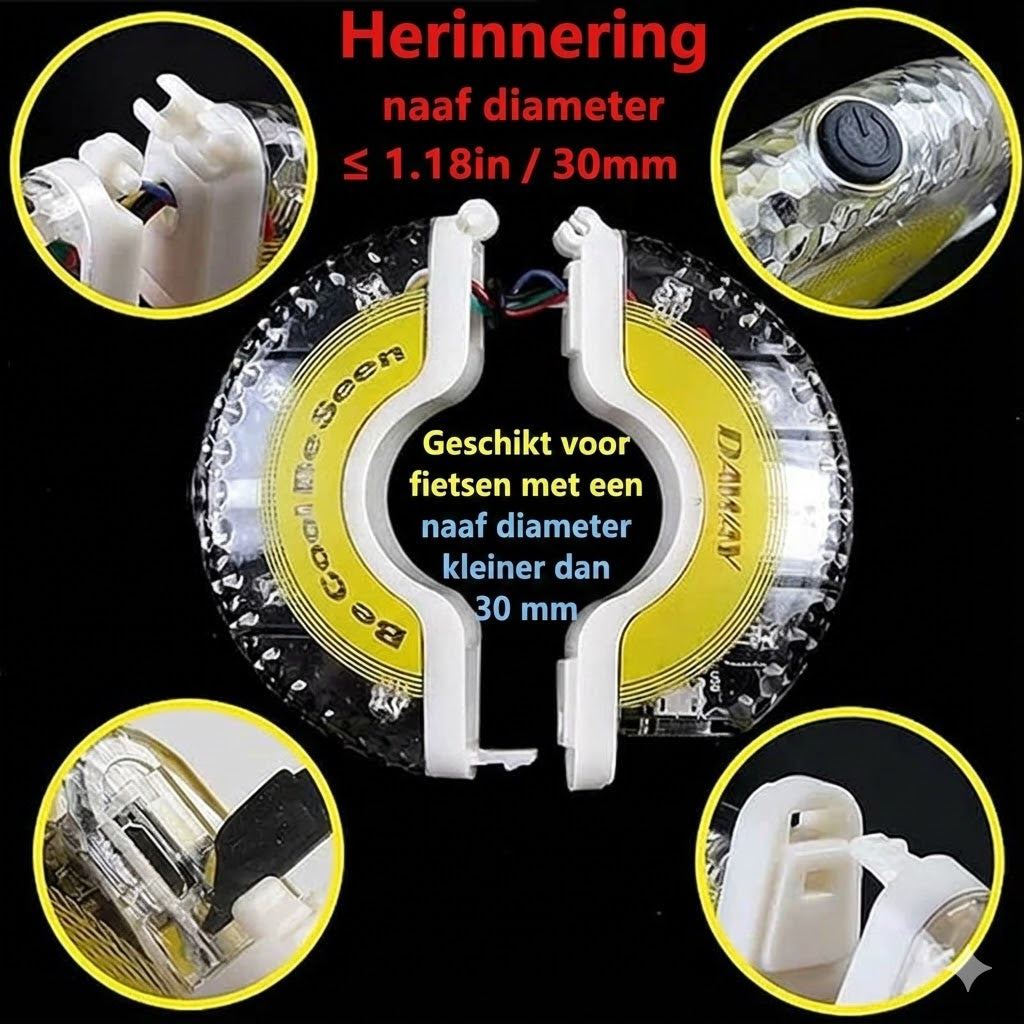 LED wielnaafverlichting voor nachtritten