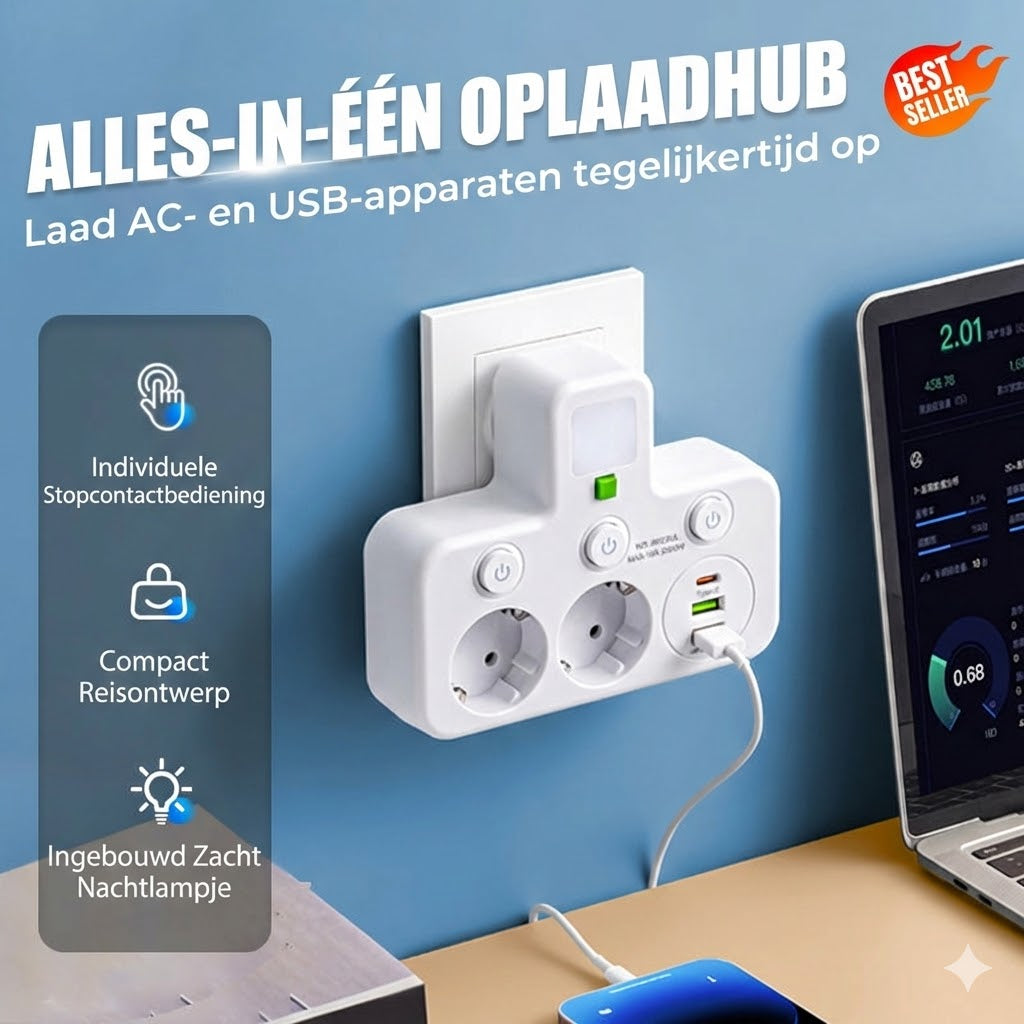 Ruimtebesparende Stekkerdoos met Licht en USB