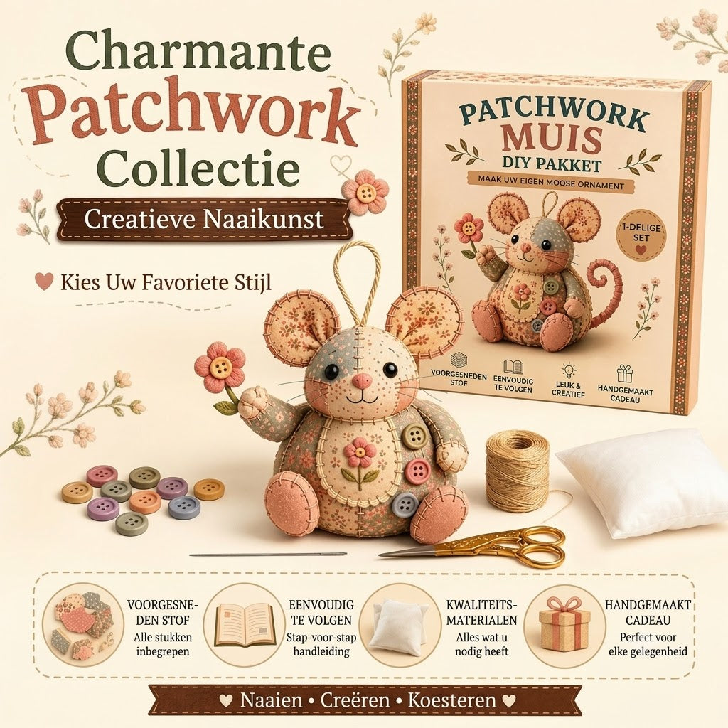 Complete DIY-set voor een patchworkmuis - Inclusief alle materialen