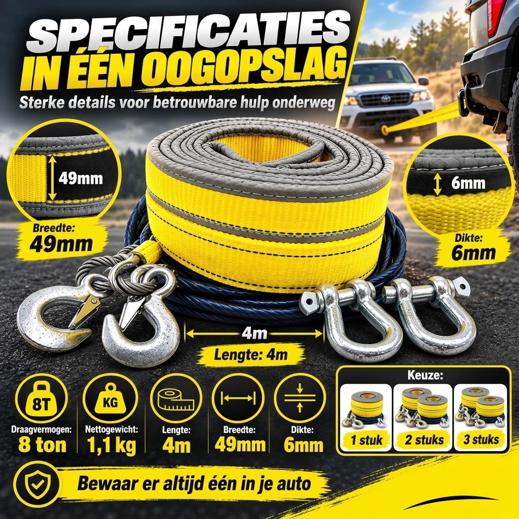 Sleepband 8 ton 4 meter met U beugelhaken