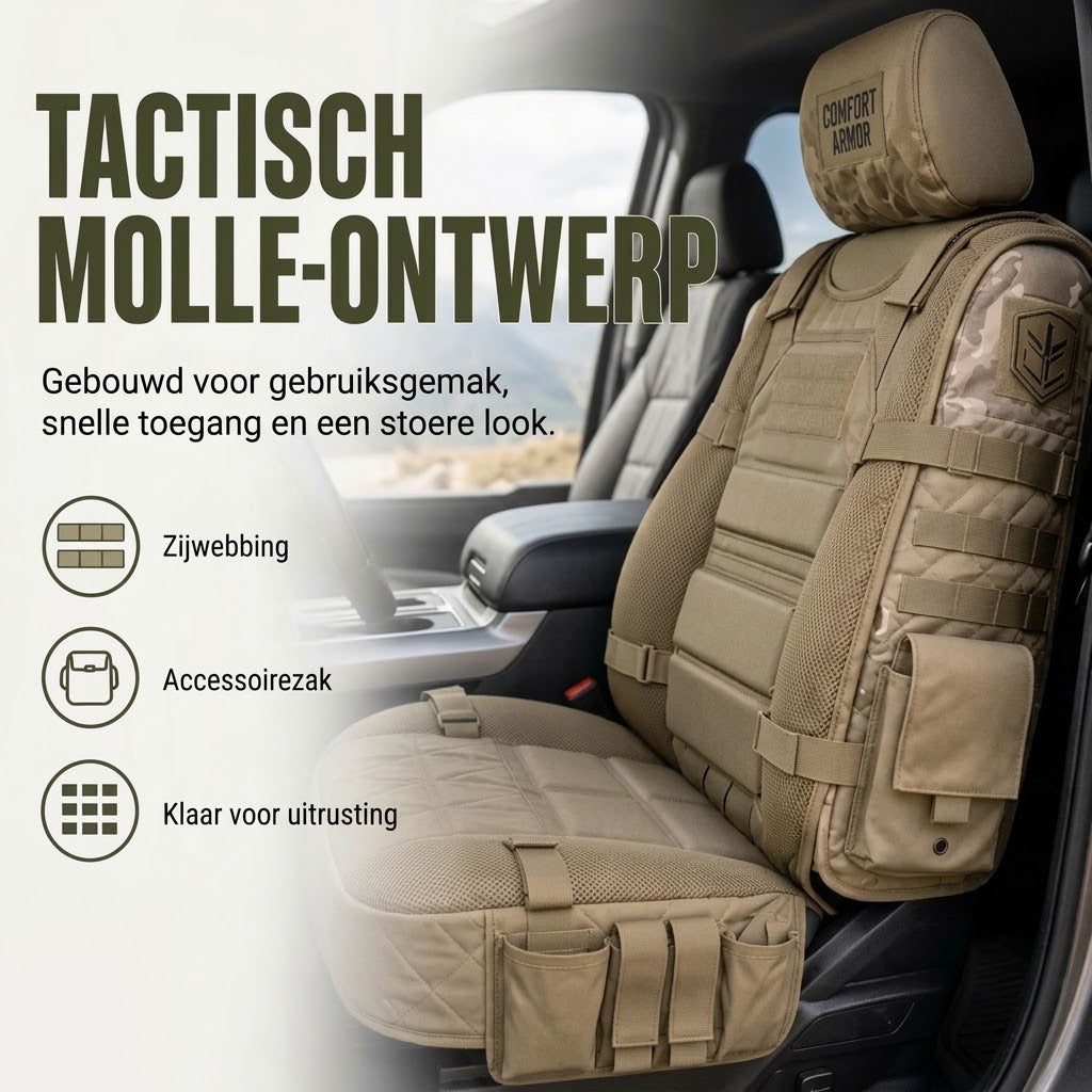 Tactische autostoelhoezen met opbergvakken
