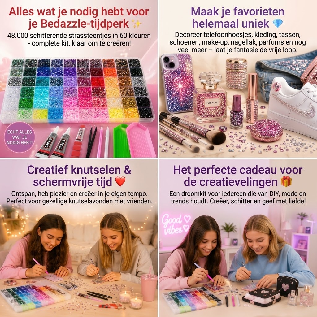 Bedazzle strass steentjes set met 48000 stuks in 60 kleuren