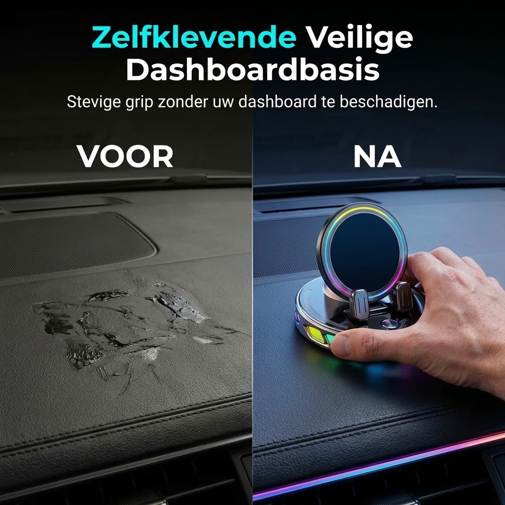 Autohouder met draadloos opladen 360 graden rotatie en RGB verlichting