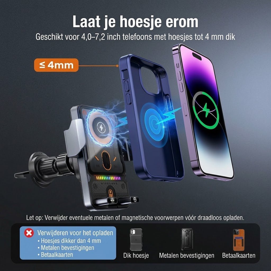 Draadloze autotelefoonhouder met oplaadfunctie