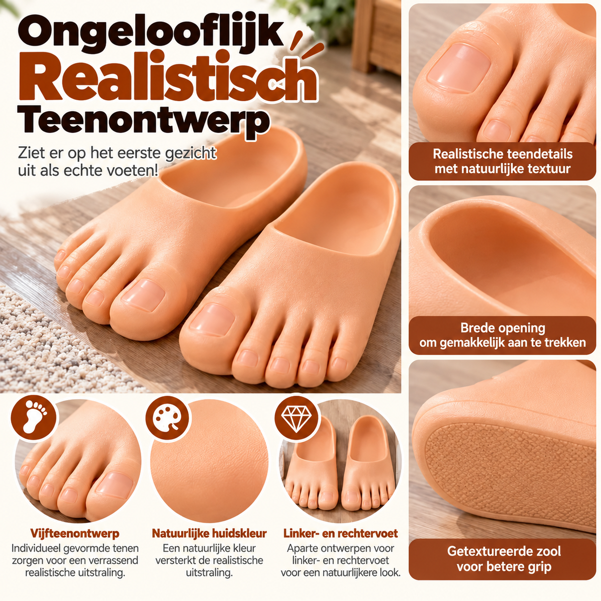 Grappige pantoffels met realistische grote tenen