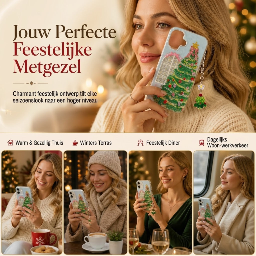 Glitterend telefoonhoesje met kerstboom