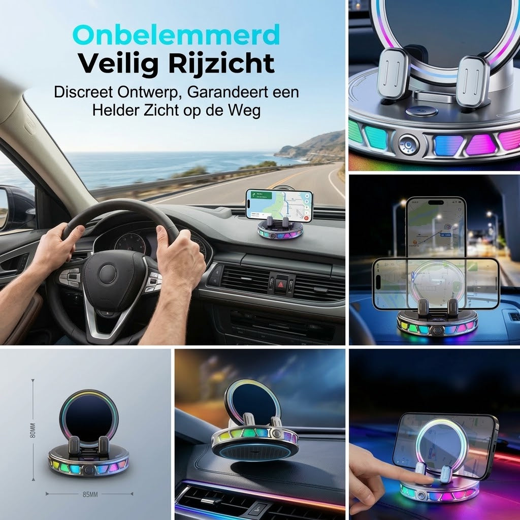 Autohouder met draadloos opladen 360 graden rotatie en RGB verlichting