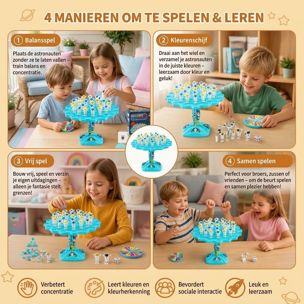 Ruimteman balansspel als interactief STEM speelgoed