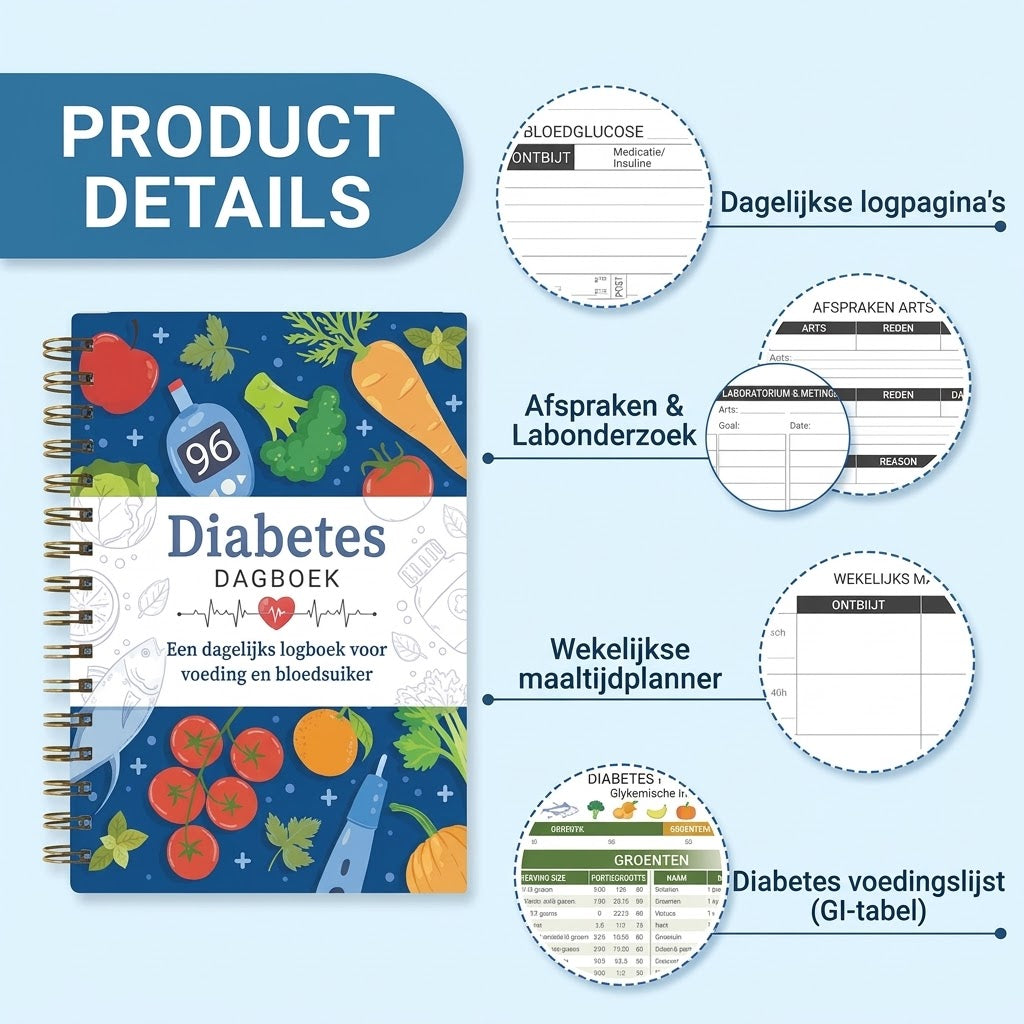 Diabetesdagboek met voedingsmiddelenlijst