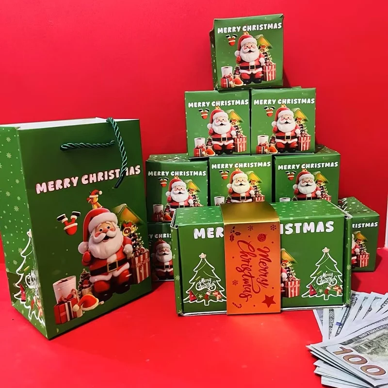 Pop up kerstcadeaudoos met explosie effect en 25 springdoosjes