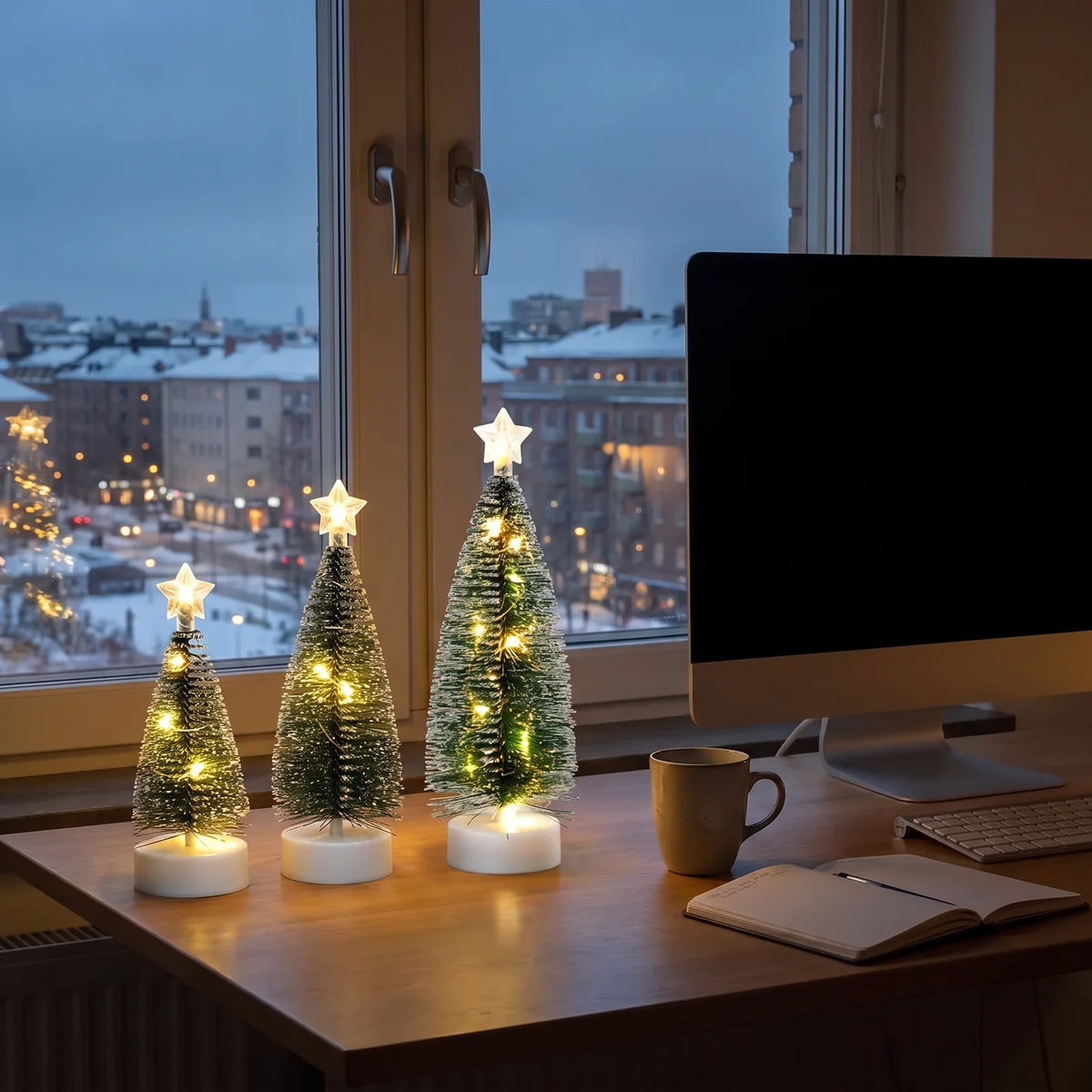 Silva - Drie kleine kerstboompjes met warmwit licht