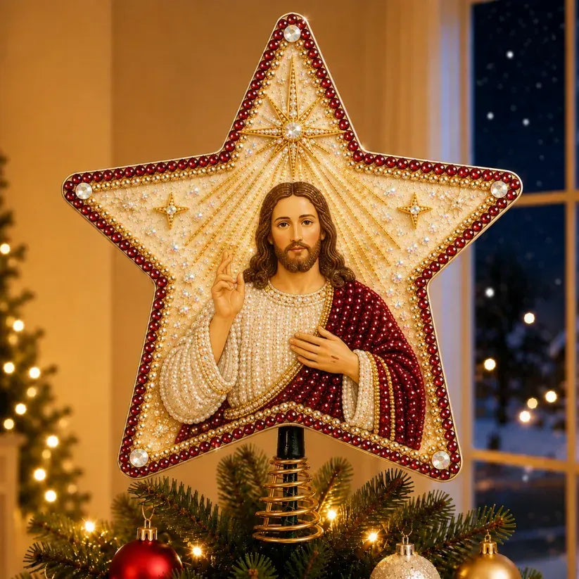 Religieuze DIY Kerstboompiek Kit met Parels en Diamanten
