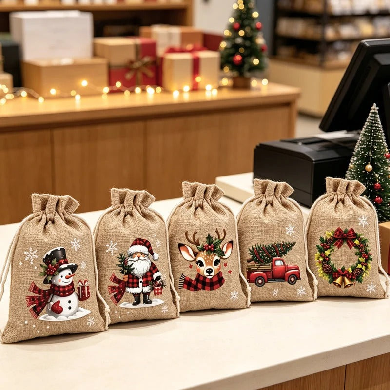 Kerstcadeauzakjes met trekkoord set van 5