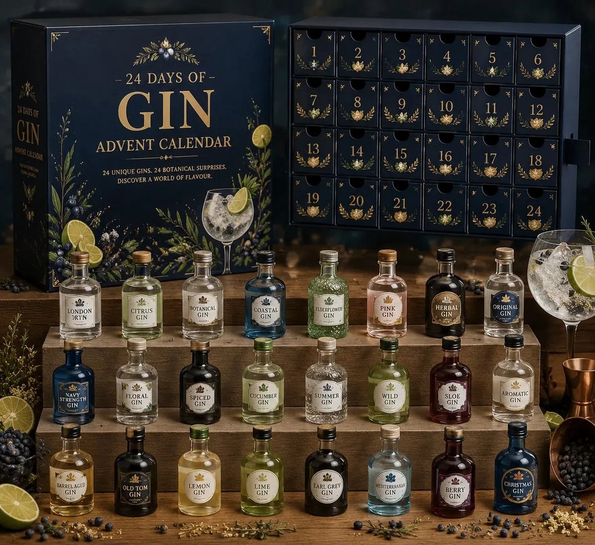 Gin adventskalender 2026 met 24 miniaturen