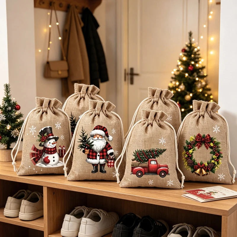 Kerstcadeauzakjes met trekkoord set van 5