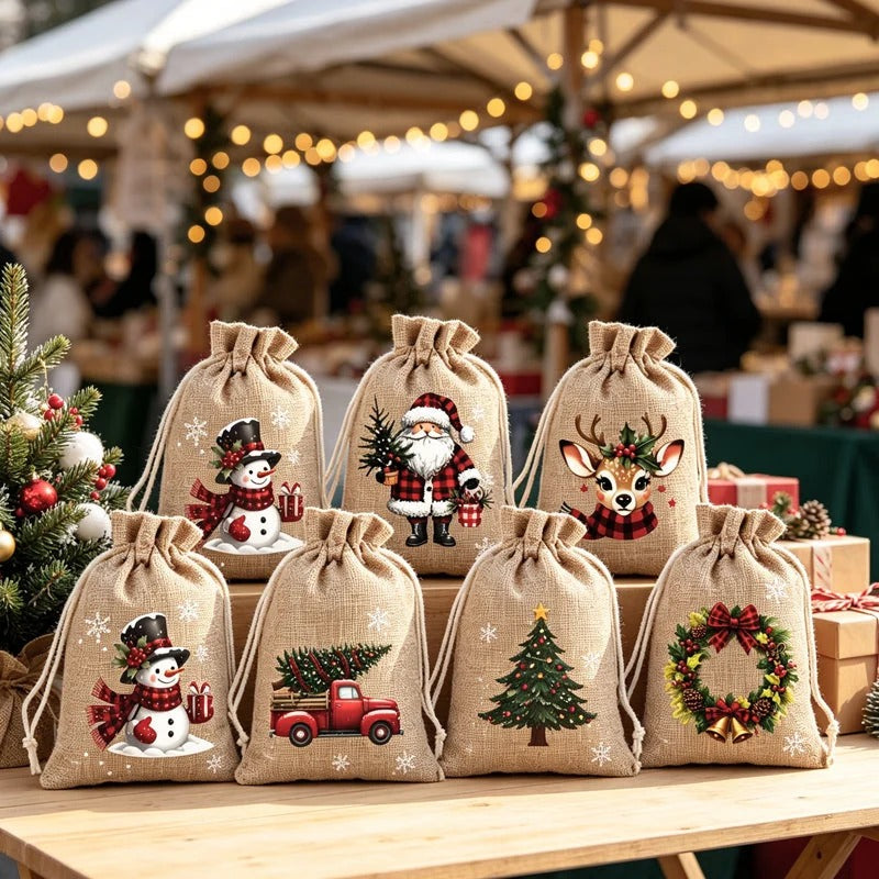 Kerstcadeauzakjes met trekkoord set van 5