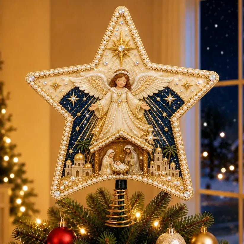Religieuze DIY Kerstboompiek Kit met Parels en Diamanten