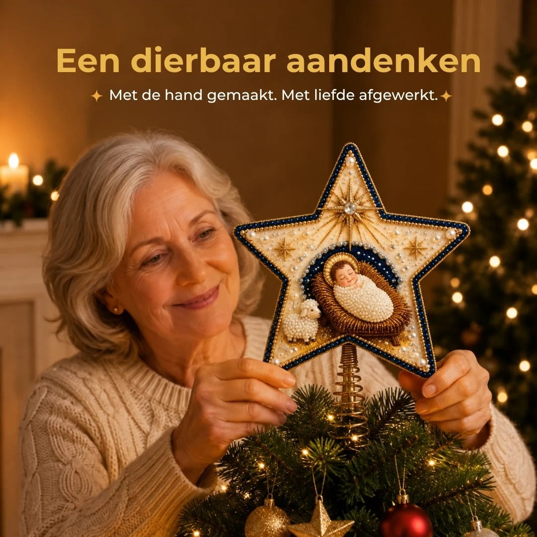 Religieuze DIY Kerstboompiek Kit met Parels en Diamanten