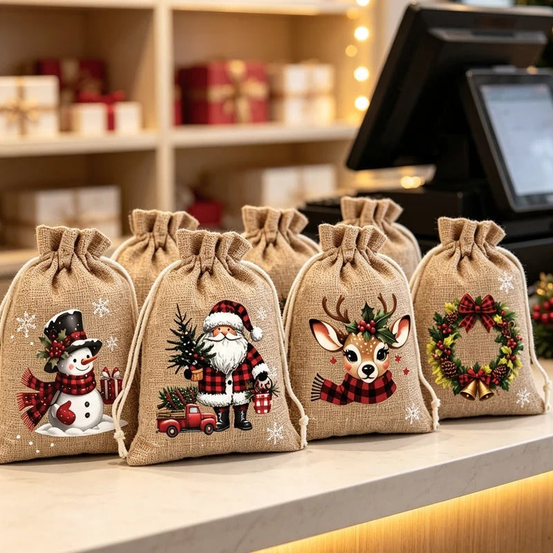 Kerstcadeauzakjes met trekkoord set van 5