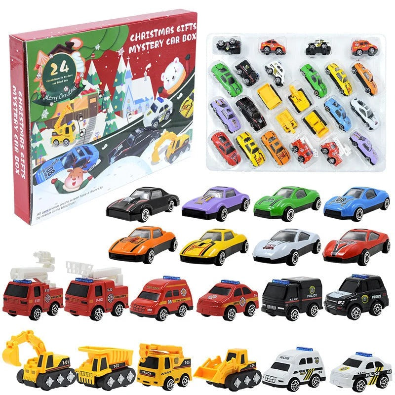 Bouwplaats adventskalender met 24 metalen mini bouwvoertuigen