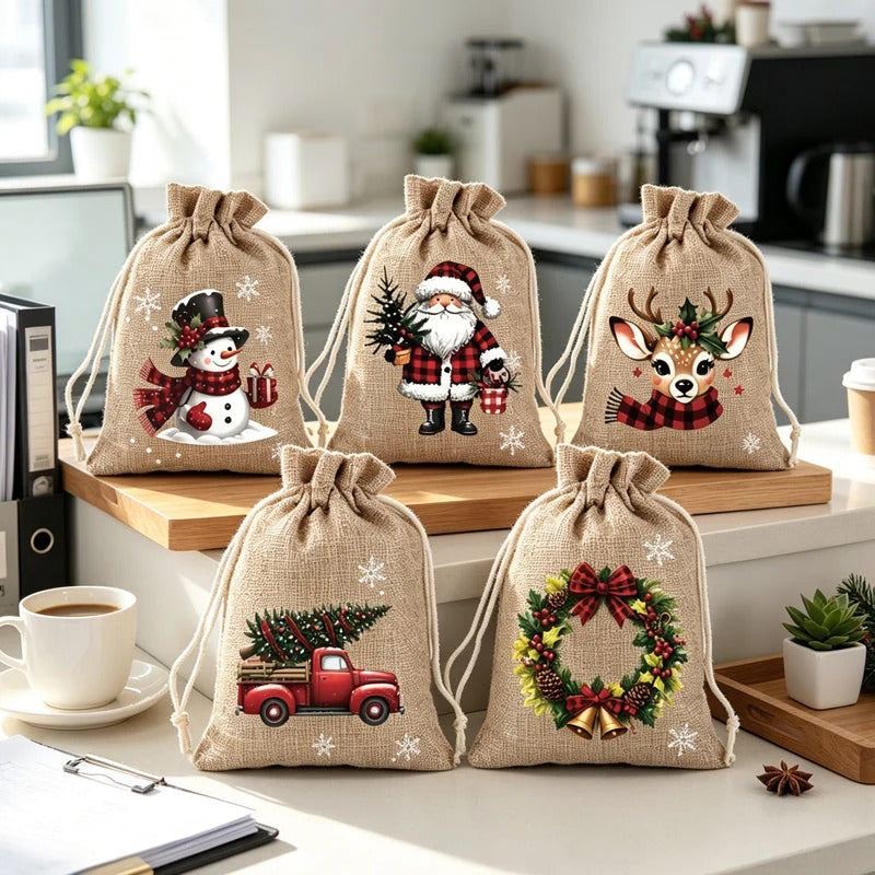 Kerstcadeauzakjes met trekkoord set van 5