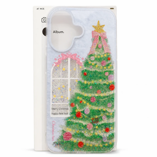 Glitterend telefoonhoesje met kerstboom