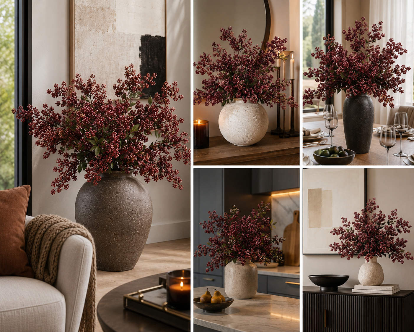Everbloom natuurgetrouwe bessentakken herfstdecoratie set van 3