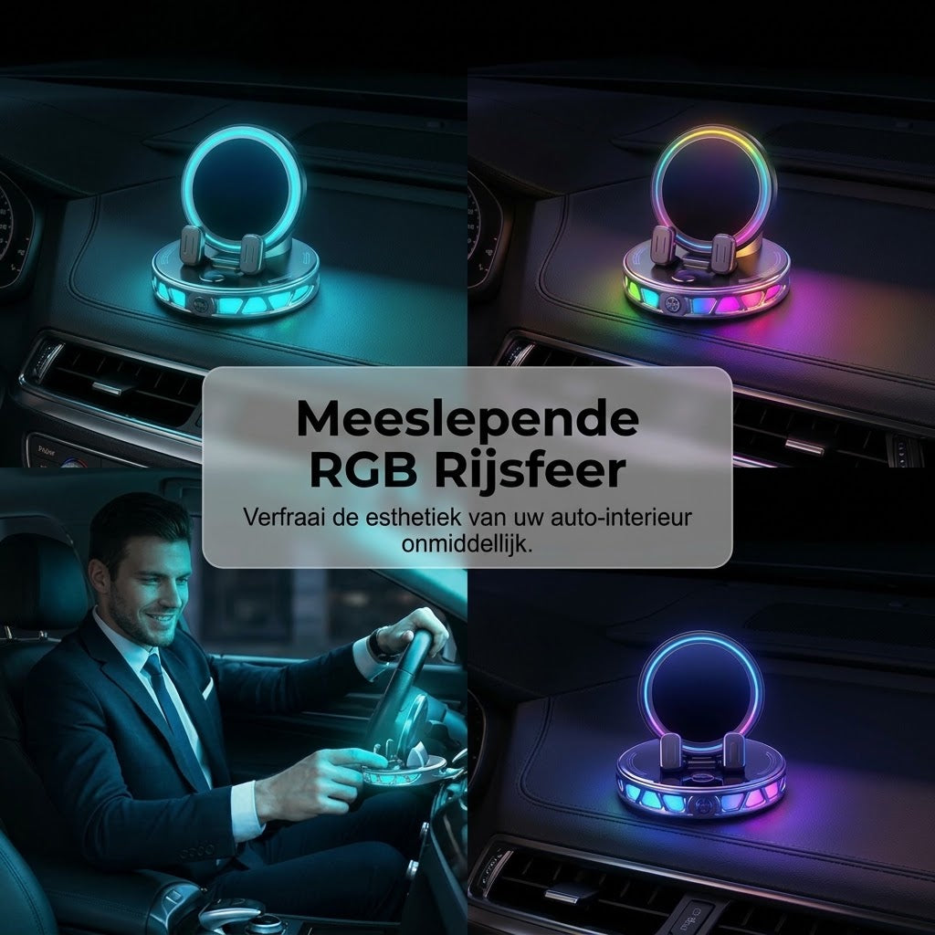 Autohouder met draadloos opladen 360 graden rotatie en RGB verlichting