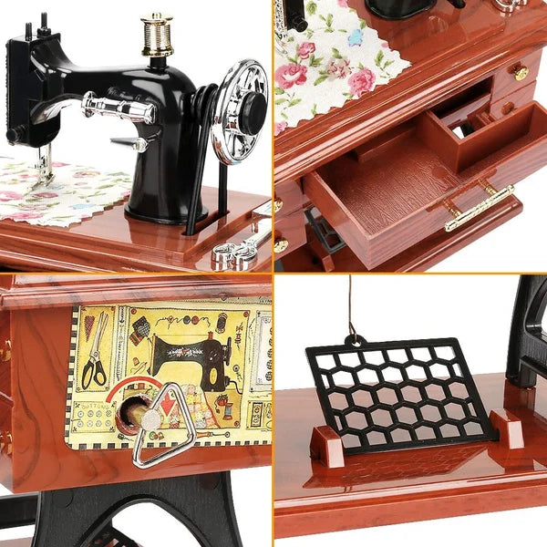 Houten mini-naaimachine muziekdoosje
