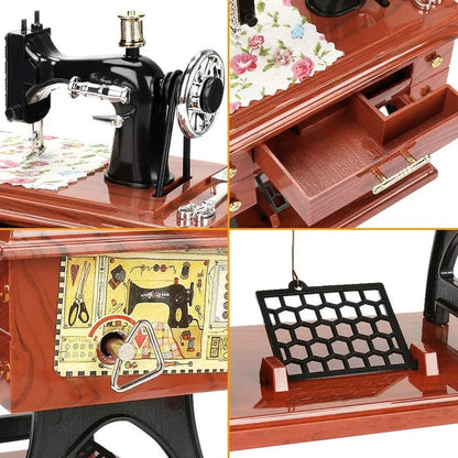 Houten mini-naaimachine muziekdoosje