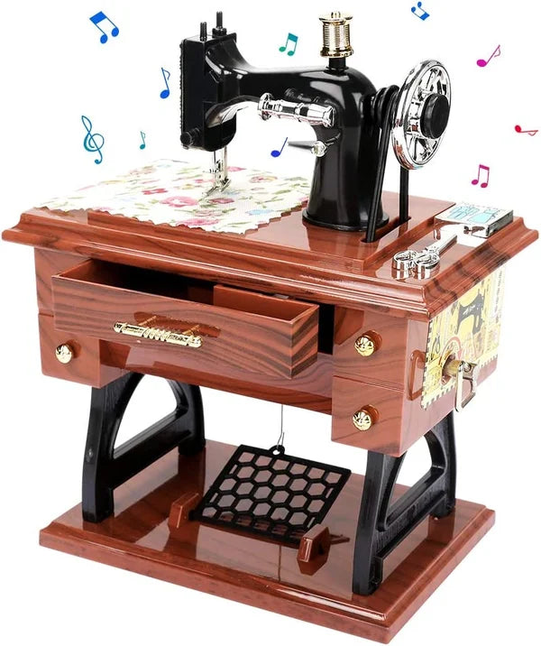 Houten mini-naaimachine muziekdoosje