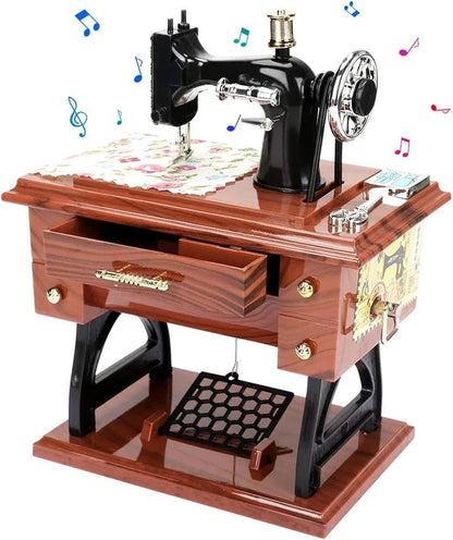 Houten mini-naaimachine muziekdoosje