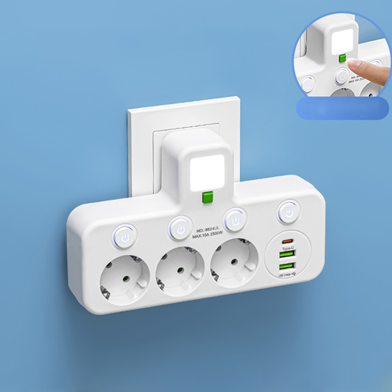 Ruimtebesparende Stekkerdoos met Licht en USB
