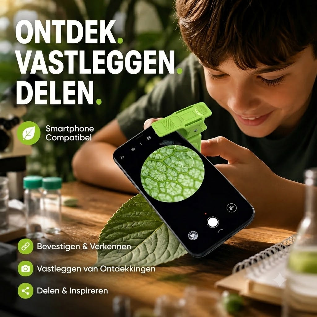Draagbare educatieve microscoop met telefoonhouder voor kinderen