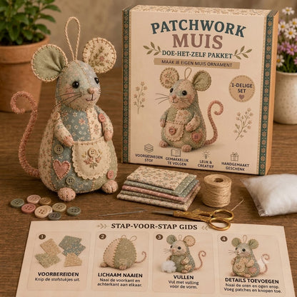 Complete DIY-set voor een patchworkmuis - Inclusief alle materialen