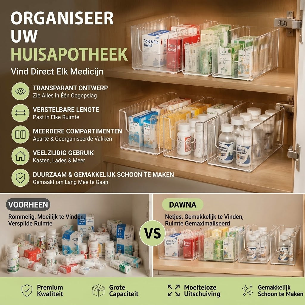 Uitschuifbare transparante medicijnorganizer