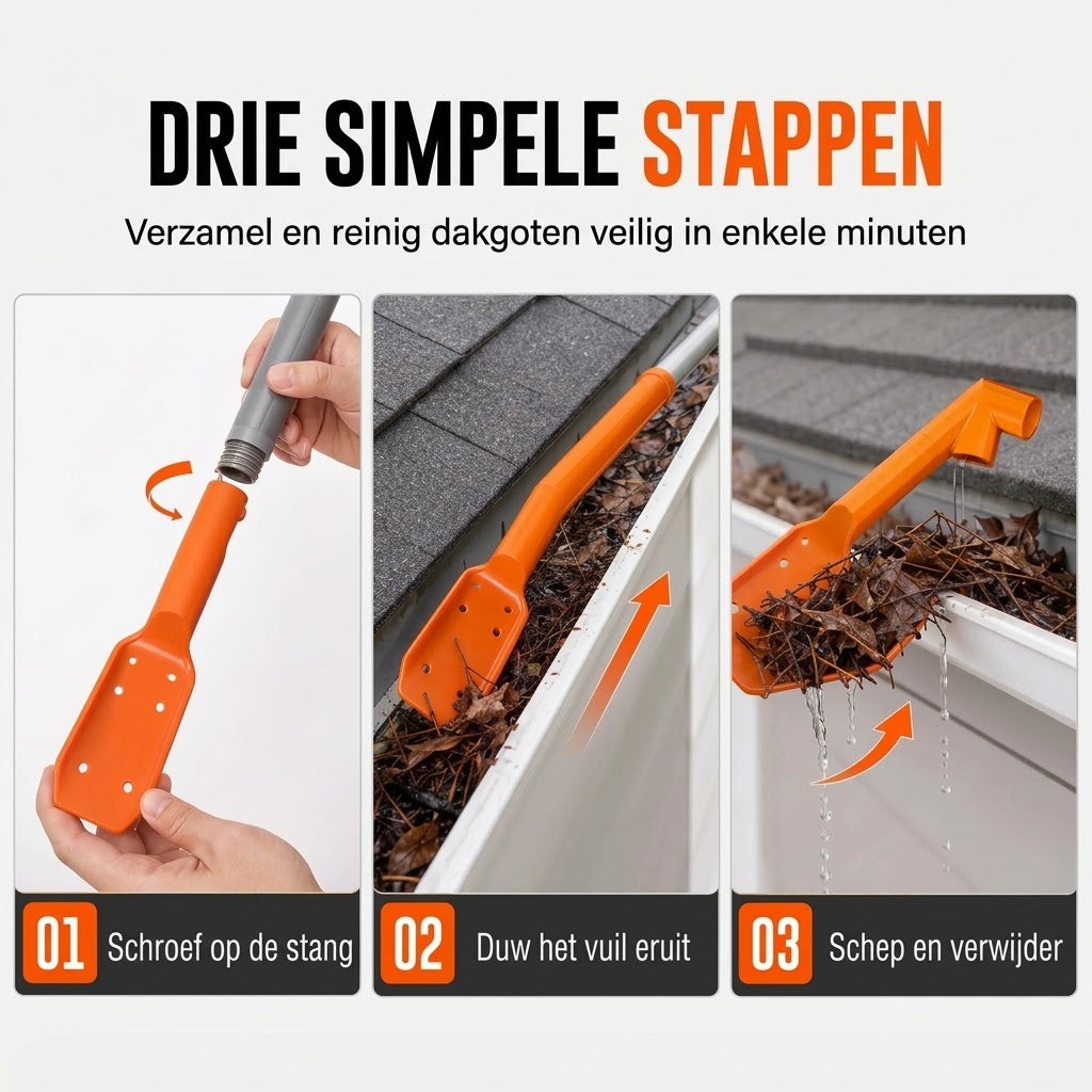 Ergonomische dakgootreiniger