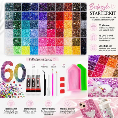 Bedazzle strass steentjes set met 48000 stuks in 60 kleuren