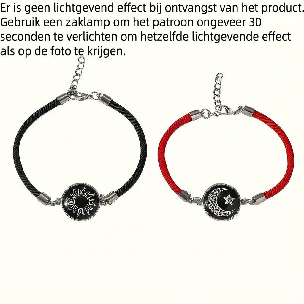Zon & Maan Paararmband met Nachtlicht
