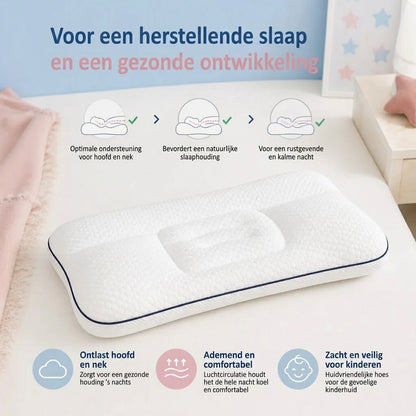 Ergonomisch kinderkussen van memory foam met nekondersteuning