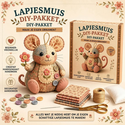Complete DIY-set voor een patchworkmuis - Inclusief alle materialen