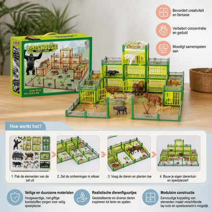 Modulaire dierentuin bouwset met dierenfiguren en interactieve kooien