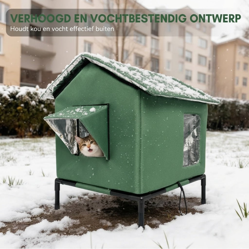Weerbestendig verhoogd kattenhuis voor buiten