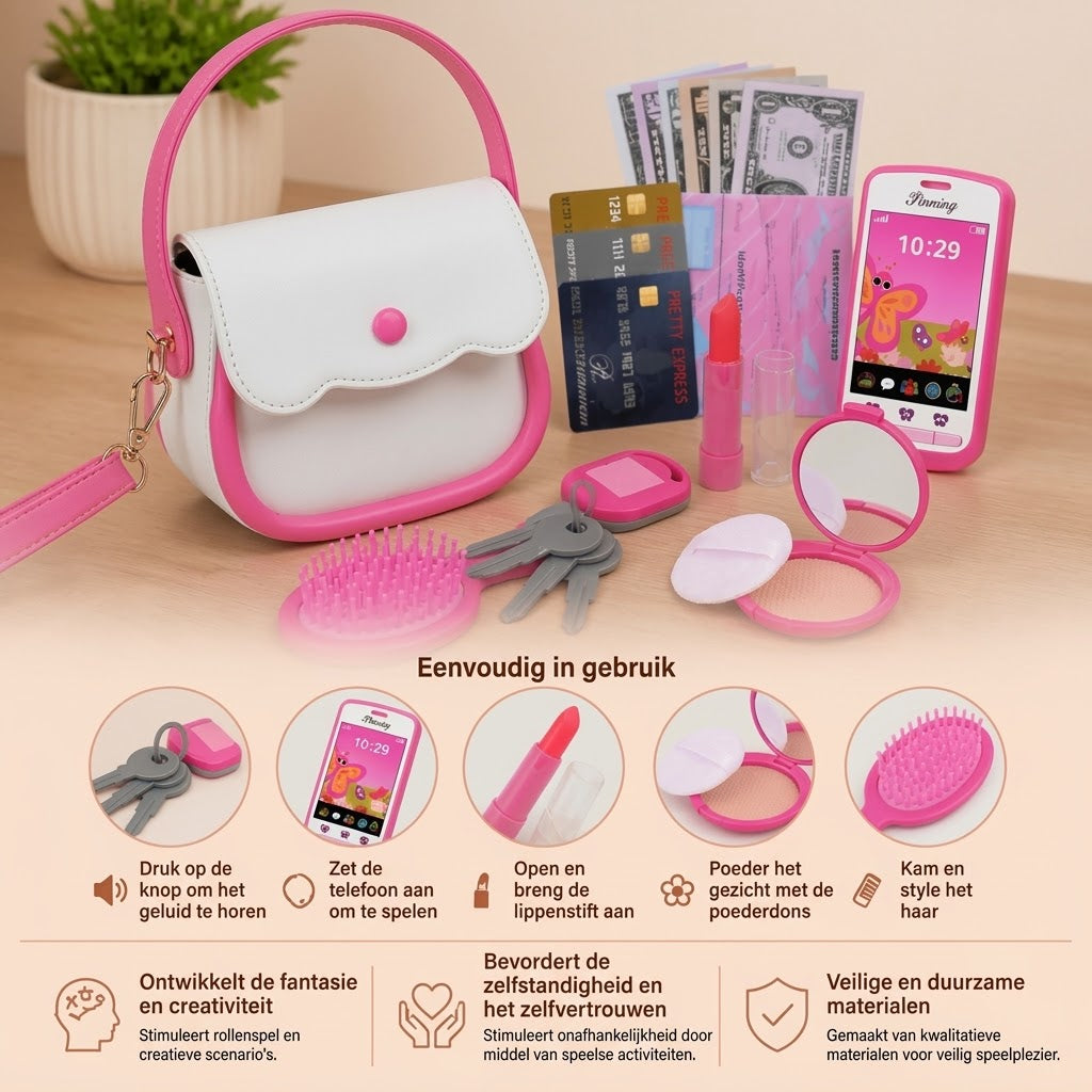 Kinder speelhandtas set met telefoon en make up accessoires