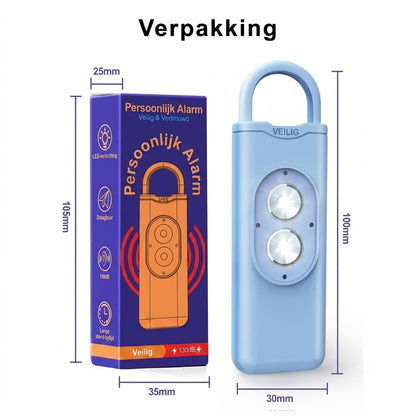 Oplaadbaar Persoonlijk Alarm met Zaklamp en 130 dB Sirene